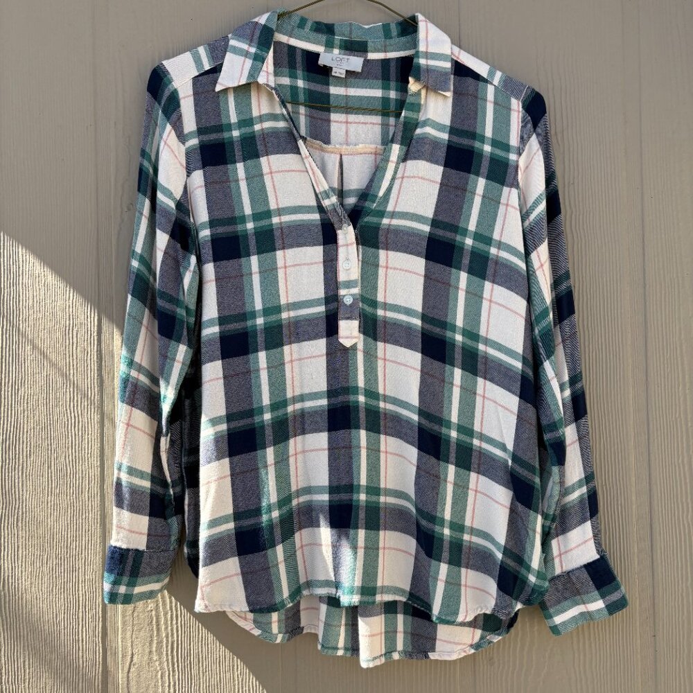 Loft Outlet Blue, Green, and Cream Plaid shirt